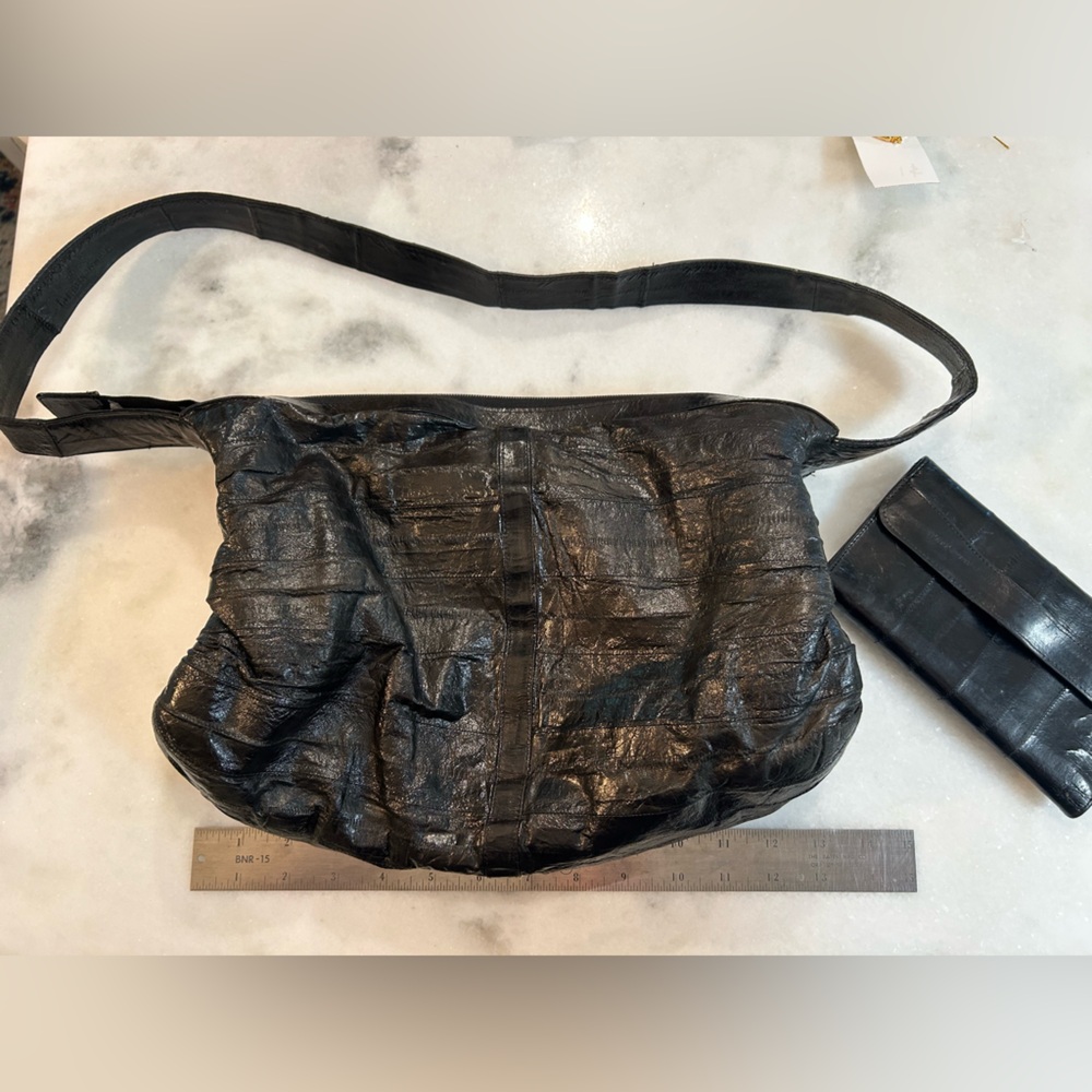 Vintage Genuine Eel Skin Leather Purse and Wallet Matching Set